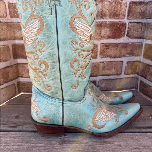 Pecos Bill Embroidered Turquoise Western Boots 8.5 - Picture 2 of 7